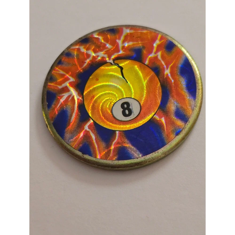 Vintage 90s Holographic 8-Ball Metal Slammer Retro Milk Cap Game Piece Lightning